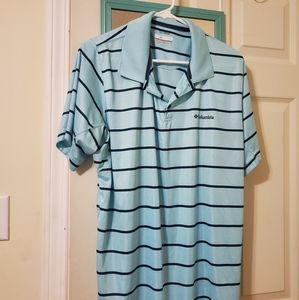Columbia Men's size large blue teal striped Omni shade polo golf shirt collared